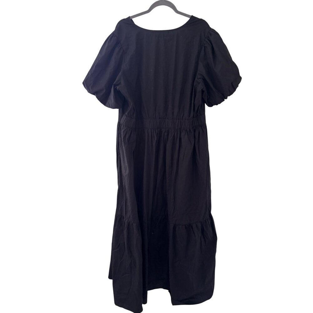 French Connection Black Puff Sleeve V-Neck Maxi Dress XXL Cotton Blend NWOT - Picture 4 of 13